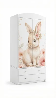 Produktbild von Mädchen Kleiderschrank mit Prinzessin / Reh Motiv, Kinder Schrank 88x187 cm, Wäscheschrank mit Schubladen & Einlegeböden