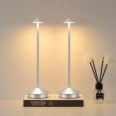 Produktbild von 2er-Set kabellose dimmbare LED-Tischlampen, wiederaufladbare 2000 mAh Tischlampe für Restaurants, Bars, Schlafzimmer, grau