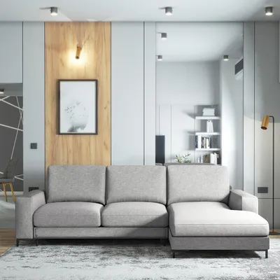 Image de Selsey Canapé d'angle MOKPEO - Canapé d'angle gris clair avec fonction sommeil, coffre de lit et revêtement en tissu Easyclean, largeur 244 cm (ottomane à droite)