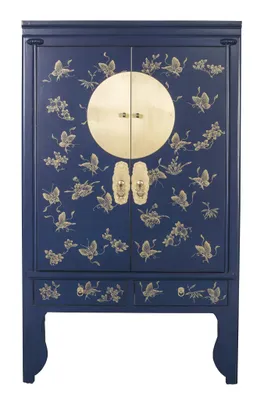 Produktbild von Fine Asianliving Chinesischer Hochzeitsschrank Nachtlbau Handbemalt - Orientique Kollektion B100xT55xH175cm Chinesischer Schrank Chinesischer Hochzeitsschrank Orientalische Möbel Asiatische