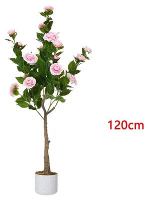 Image de Camélia artificiel - Arbre artificiel en pot - 120 cm - 1 pièce - Pour l'intérieur - Fleurs réalistes - Vert menthe