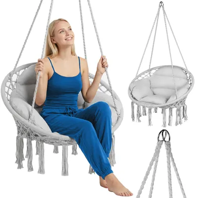 Obrázok produktu pre Luverno® závesné kreslo s vankúšom – priemer 62 cm – do 150 kg – vak na sedenie, hojdačka na vonkajšie použitie, do záhrady, na balkón, do domácnosti