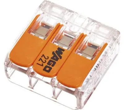 Produktbild von Wago 221-413 Verbindungsklemme für 3 Leiter, mit Hebel 0,2–4 mm², transparent, 30 Stück