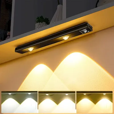 Produktbild von 30cm LED Unterbauleuchte 3 Lichtfarbe Aufladbar Lichtleiste mit Bewegungssensor Schranklicht Küchenleuchte, Schwarz