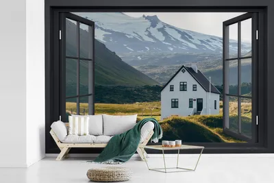 Produktbild von MuchoWow® Fototapete für Wohnzimmer oder Schlafzimmer Wandtapete Vinyl Motivtapete Aussicht - Haus - Berg - 600x400 cm - Vinyltapeten