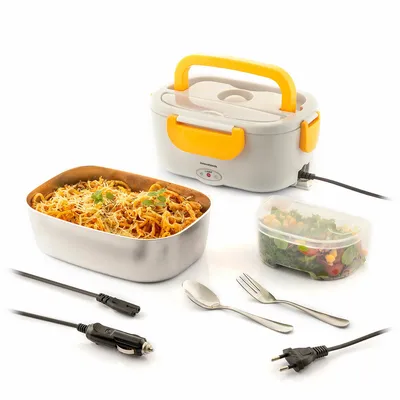 Produktbild von InnovaGoods® 2 in 1 Elektrische Lunch Box für Auto, LKW und Arbeit 60W, Kapazität 1,5L, Max. Temperatur 90 ºC, Safe Lock, Dampfventil, Inklusive Besteck, Erhitzt Essen in Minuten.