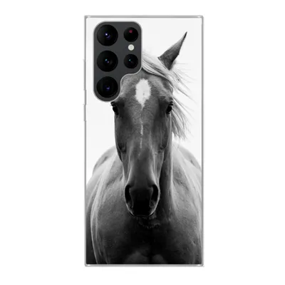 Produktbild von MuchoWow® Handyhülle Schutzhülle Hülle für Samsung Galaxy S22 Ultra Pferd - Schwarz - Weiß - Porträt Silikon Softcase Handy Hülle - Abbildung
