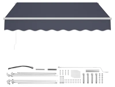 Image de Store à bras articulés SucceBuy 2,5 x 2 m, store rétractable à manivelle, protection solaire UPF 80+ pour terrasse, balcon, jardin et fenêtres, gris