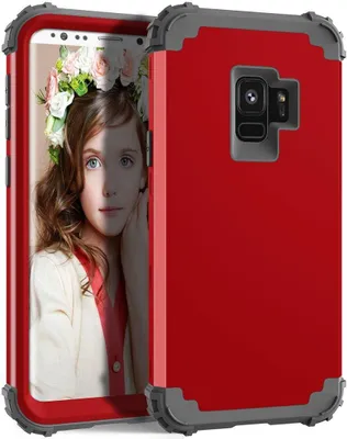 Produktbild von Galaxy S9 Hülle, LaimTop Heavy Duty 3 in 1 Hybrid Hart PC Flexibel TPU Silikon Stossfest Kratzfest Tasche Schutzhülle für Samsung Galaxy S9 Rot