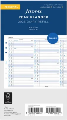 Produktbild von FILOFAX Kalendereinlage 2026 - Personal - Jahresplaner - vertikal - englisch - 26-68402