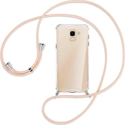 Produktbild von Handykette Backcover-Schutzhülle mit Band (Metall silberfarben) für Samsung Galaxy J6 2018 - rose peach