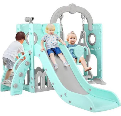 Immagine prodotto di Scivolo per bambini con altalena YL-18, 5 in 1, fino a 60 kg, verde/grigio