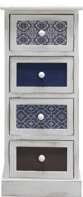 Produktbild von Rebecca Mobili Schmale Kommode mit 4 Schubladen aus Holz, weiß, blau und grau