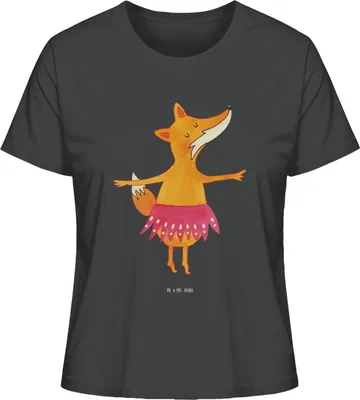 Produktbild von Mr. & Mrs. Panda Damen Kurzarmshirt Fuchs Ballerina Größe L - Anthrazit - Geschenk, Tanzen, Ballett, Rundhals T-Shirt, Geburtstag, Basic Shirt, Oberteil