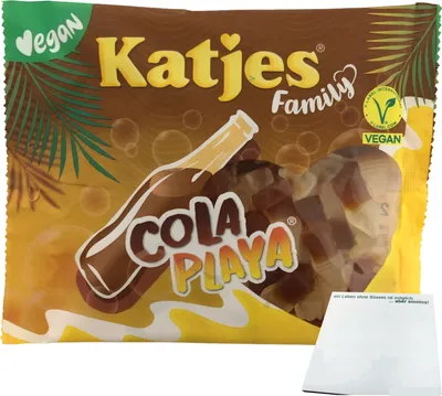 Produktbild von Katjes Family Cola Playa Fruchtgummi Cola-Fläschchen (250g Packung) + usy Block