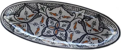 Zdjęcie produktu dla Marokański czarny owalny półmisek z obramowaniem - dł. 40 cm