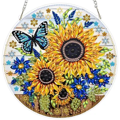 Obrázok produktu pre Sada na tvorbu obrazu technikou "diamond painting" s motívom slnečnice, vhodná ako dekorácia na okno, pre dospelých aj deti