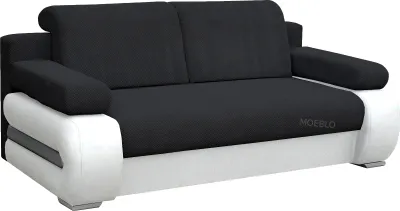 Produktbild von Sofa mit Schlaffunktion und Bettkasten, Couch für Wohnzimmer, Schlafsofa Federkern Sofagarnitur Polstersofa Wohnlandschaft mit Bettfunktion - 206 x 96 x 85 - York (Dot 100 + Madryt 120 Schwarz + WeiB)