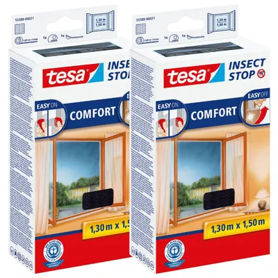 Produktbild von TESA Moskitonetz für Fenster, Klettband, schwarz, 1,3 x 1,5 m, 2 Stück