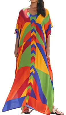 Produktbild von Solidchoice - Kimono-Strandkleid mit Maxilänge für Damen, in Rot-Orange