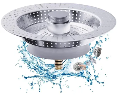 Immagine prodotto di Tappo per scarico e filtro per lavello da cucina, 3-in-1, acciaio inossidabile, argento, resistente alla ruggine