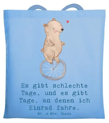 Produktbild von Mr. & Mrs. Panda Tote Bag Bär Einrad fahren - Sky Blue - Geschenk, Beutel, Tasche, Laptoptasche, Schultasche, festival