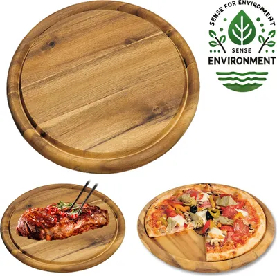 Produktbild von LS-LebenStil XL Fleischteller 30cm Rund Akazie Holz  Brotzeitbrett Schneidebrett Servierteller Pizzateller Vesperbrett Käsebrett groß