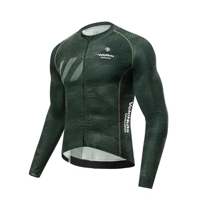 Produktbild von VeloNuts Fahrradtrikot Herren Langarm Radtrikot atmungsaktiv schnelltrocknend mit Rückentaschen für Rennrad MTB Grün EU Größe M