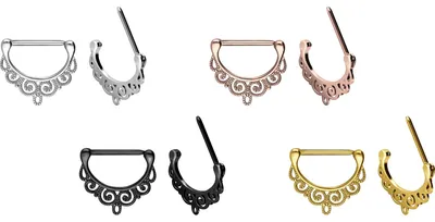 Produktbild von Brustwarzenpiercing, Chirurgenstahl Nippelpiercing Clicker ORIENTALISCHES DESIGN Silber Stablänge: 14mm