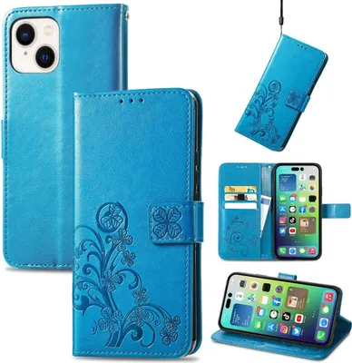 Produktbild von König Design Hülle kompatibel mit Apple iPhone 15 Plus Kunstleder Handyhülle - Handy Case Blau