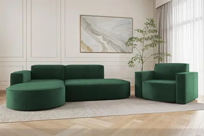 Produktbild von Sofa Set 2-teilig Sessel und Ecksofa PALMA XS Stoff Noel Grün Ottomane Links