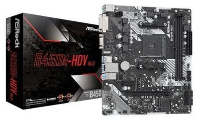 Obrázek produktu pro ASRock B450M-HDV R4.0 - Základní deska - micro ATX - Socket AM4 - čipová sada AMD B450 - USB 3.1 Gen 1 - Gigabit LAN - Integrovaná grafika (vyžaduje CPU)