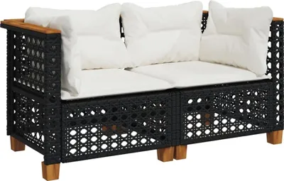 Produktbild von vidaXL Garten-Ecksofas mit Kissen 2 Stk. Schwarz Poly Rattan