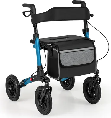 Produktbild von GOPLUS Rollator faltbar und leicht mit Sitz, leichtgewicht Reiserollator Aluminium 7-fach höhenverstellbar, Blau