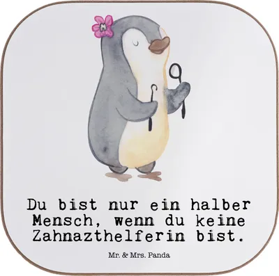 Produktbild von Mr. & Mrs. Panda Holzuntersetzer Zahnarzthelferin Herz - Weiß - Geschenk, bieruntersetzer, Untersetzer Gläser, gläseruntersetzer, für, Tassenuntersetzer, Coaster