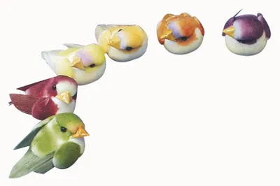 Pilzvogel-Deko, 1,5 cm, 6 Stück, 6 Farben sortiert