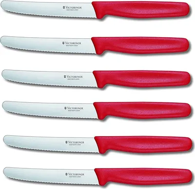 Produktbild von 6 Stück Victorinox Tafelmesser Set Standard Wellenschliff Rot
