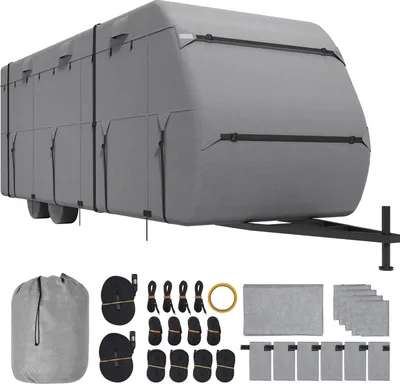 Zdjęcie produktu dla SucceBuy Travel Trailer Cover, 22-24 ft, 4-warstwowy, wodoodporny, wystarczy przetrzeć wilgotną szmatką w przypadku codziennych zabrudzeń.