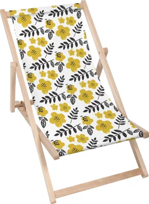 Produktbild von Dreamroots Liegestuhl klappbar Holz, bis zu 130 kg, Sonnenliege klappbar mit 3-stufiger Neigungsregulierung der Rückenlehne, Painted Yellow Flowers