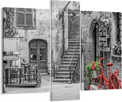 Produktbild von Bild auf Leinwand - Leinwandbild - 3 Teile - Rot Fahrrad Allee - 95x80cm - Wand Bild - Wanddeko - Wandbilder - Leinwanddruck - Bilder - Wanddekoration - Leinwand bilder - Wandbild - CB95x80-4410