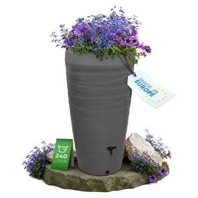 Produktbild von YourCasa Regentonne 240 Liter [Wave Design] - Frostsicher & UV-beständig Grau
