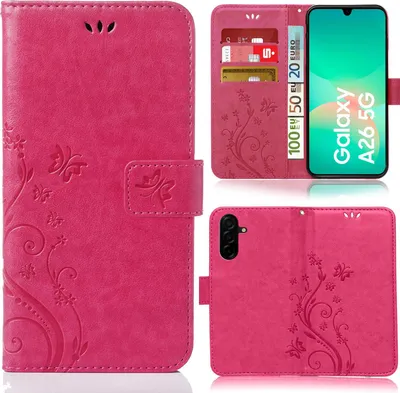 Produktbild von Handytasche für Samsung Galaxy A56 5G Schutz Hülle Handyhülle mit Blumenmuster Klapp Hülle mit Standfunktion und Kartenfächer Farbe: Pink