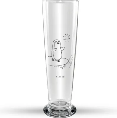 Produktbild von Mr. & Mrs. Panda Bierglas Pinguin Surfer - Transparent - Geschenk, Weißbierglas, Optimistisch, Weizen Glas, Urlaub, Bier, Mr Mrs Weizenglas, Surfen, Portugal, Hawaii