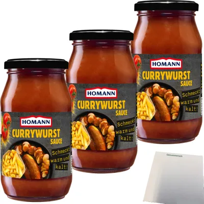 Produktbild von Homann Currywurst Sauce Mild fruchtig-süß und nicht zu scharf 3er Pack (3x400ml Glas) + usy Block