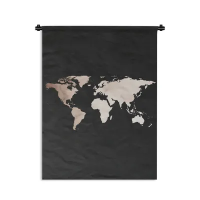 Produktbild von MuchoWow® Wandteppich Wandbehang Weltkarte - Weiß - Schwarz 60x80 cm Tapisserie Dekoration Wandtuch - Decke - Wandtücher - Wohne