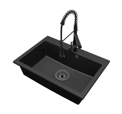Produktbild von Granit Küchenspüle Einbecken ELITE 70 Set mit Armatur und Siphon Schwarz