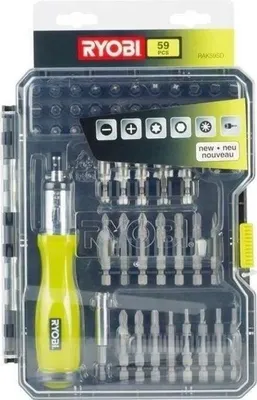 Immagine prodotto di Set di punte da avvitatore RYOBI, 59 pezzi, PH PZ SL HEX TX, cacciavite a cricchetto, RAK59SD