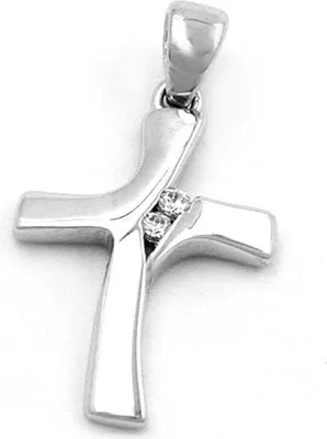 Produktbild von Anhänger 19x12mm Kreuz glänzend mit 2 Zirkonias 9Kt Weißgold
