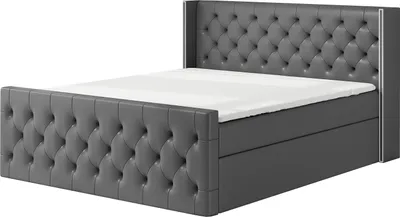 Produktbild von Boxspringbett BOKO 180x200 mit 2 Bettkästen, Bonell-Matratze und Topper. Dekorative Stifte an den Seiten der Kopfstütze. Bett Komplett-Set mit Matratze,Bettkasten & Kopfteil. Stoff Eko Cayenne. Elegantes Bett mit massives Kopfteil.
