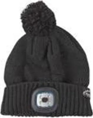 Produktbild von Strickmütze schwarz mit Bommel und LED Licht